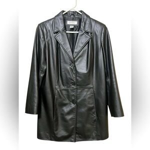 Preston & York black genuine leather 3 button tailored coat 90s Y2K